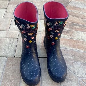 JOULES WOMENS NAVY BLUE MOLLY WELLY FLORAL POLKA DOT RAINBOOTS US 11, UK 9,EU 43